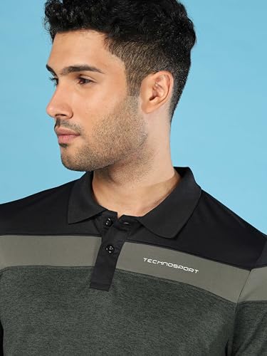 Image of TECHNOSPORT Men's Polo Neck Colorblock Half Sleeve T-Shirt - (MTP741 PRNT)