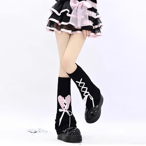 Heart Knit Leg Warmers for Women Y2K Leg Warmers Goth Lolita Ankle Heap Socks Kawaii Harajuku Long Leg Socks Cover3