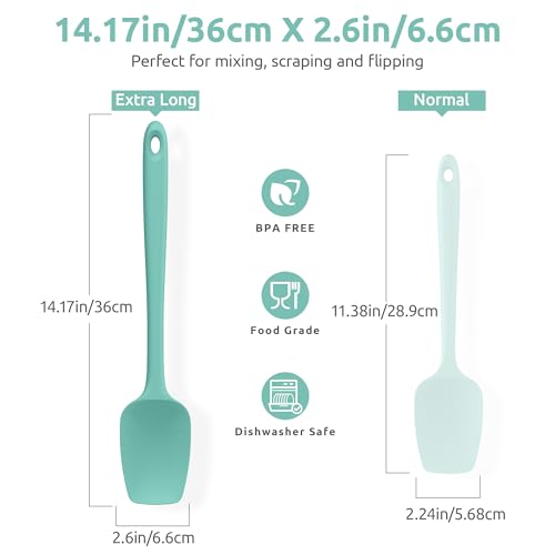 Image of U-Taste 14 inch Long Silicone Spoonula, 600F High Temp Spoon Spatula, Aqua Sky