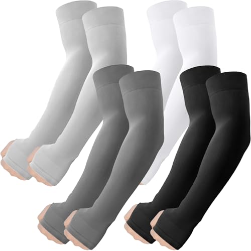 ROXUN 4 Pairs Arm Sleeves with Thumb Hole, Cooling UV Sun Protection Compression Tattoo Cover Up for...