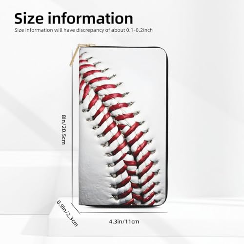 Leather Wallet for Women Ladies Novelty Printed Around Zipper Long Wallet Phone Purse Credit Card Holder, Baseball Lace Close Up4