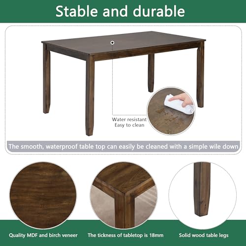 Image of LUMISOL 6-Piece Solid Wood Dining Table Set, Wood Kitchen Table with 4 Chairs and Bench, Farmhouse Dining Table with Bench and Chairs Set for Kitchen, Living Room, Walnut