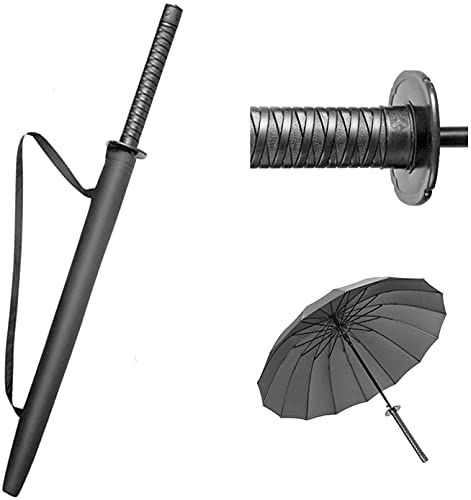 CHEYAL Poignée Longue Parapluie Japonais Samurai & Ninja - Katana Parapluie Grande Taille - Black Straight Parapluie 24hique Cover