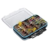KUYYFDS 64pcs Dry Flies Bass Salmon Trouts Flies Nymph and Streamer Fly Fishing Kit Waterproof Fly Box for Trout Fishing