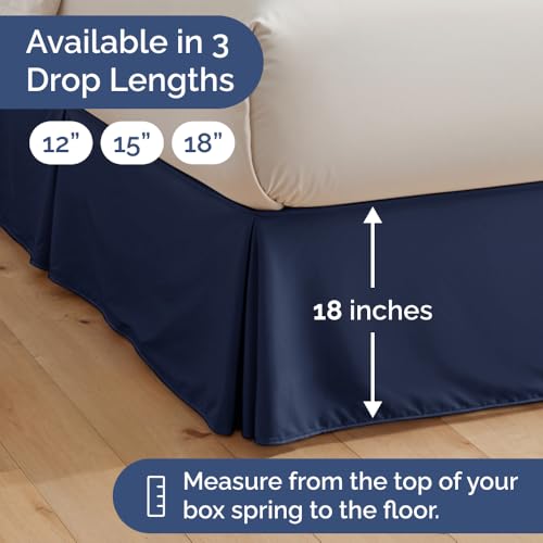 Pleated Bed Skirt Queen Size - 3 Sided Pleated Bed Skirt Queen - Ultra-Soft, Easy Fit with 18 Inch Tailored Drop - Hotel Quality, Wrinkle Free & Fade Resistant - for Women, Men, Kids and Teens - Navy