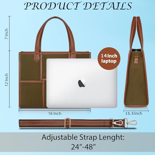 Image of Womanix Canvas Laptop Bag, 14 inch Laptop Bag, Work Shoulder Bag, Casual Briefcase, Handbag for Travel, Office, College With Long Adjustable Strap