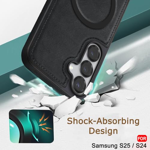Image of TheGiftKart Genuine Leather Finish Back Cover Case for Samsung Galaxy S25 / S24 5G | Raised Edges for Camera & Screen Protection | Shockproof Stunning Minimalist Design (MagSafe Compatible, Black)