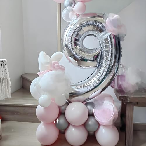 Image of Number Balloons 29 Balloon 40 inch Silver for 29 Birthday Party Decorations | Saturated Color, Large 40 in, With Straw & Hanging Hole, For Graduation Season, Thanksgiving, Anniversary, Christmas
