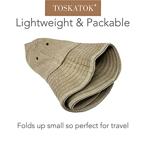 TOSKATOK Pure Washed Cotton Bucket hat UV Sun Protection Breathable Beach Holiday Travel Hat-KHAKI-60 - 6