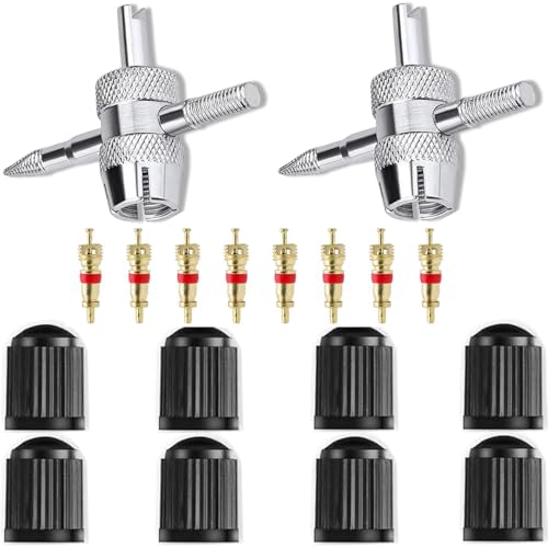 Image of 18pcs 4-Way Valve Tool Tire Repair Tools Valve Core Remover Tool Tire Valve Stems with Valve Cores Stem Cover for All Types of Tire