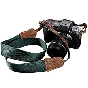 Dark Green Camera Strap,Double Layer top-grain Cowhide Ends,1.5″Wide Pure Cotton Woven Camera Strap,Adjustable Universal Neck & Shoulder Strap for All DSLR Cameras,Great Gift for Photographers