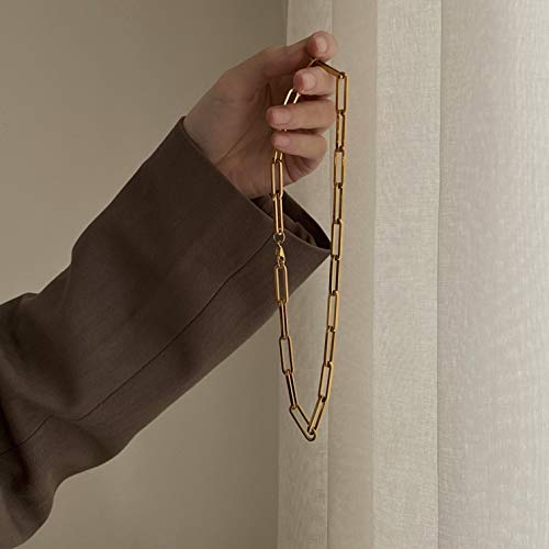 Shapes Studio 18K Gold Plated Titanium Thick Paperclip Chain Necklace, Minimalist Style, Bold Chunky Paper Clip Chain Necklace, Short Necklace, Never Tarnish(40Cm) #TOP5