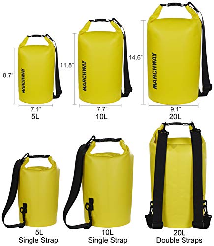 MARCHWAY Floating Waterproof Dry Bag Backpack 5L/10L/20L/30L/40L, Roll Top Sack Keeps Gear Dry for Kayaking, Rafting, Boating, Swimming, Camping, Hiking, Beach, Fishing (Lemon Yellow, 5L) - Thumbnail 2