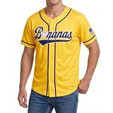 Baseball Button Up Shirt for Men Quick-Dry Graphic Baseball Game Day Fan Jersey with Left-Side Buttons(Yellow, M)
