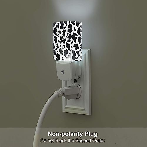 Image of Black White Cow Print Night Light Set of 2, Auto Sensor LED Dusk-to-Dawn Nightlights, Plug-in Sensor Lamp for Bedroom Bathroom Kitchen Hallway Stairs Decorative