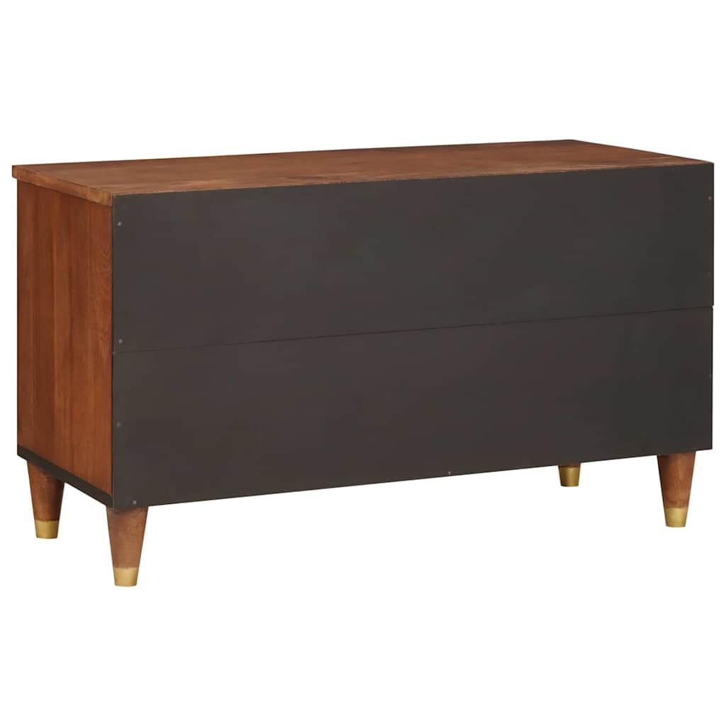 Mobile TV in legno massiccio di mango marrone, 80 x 33,5 x 46 cm, con ripiani e cassetto, credenza per soggiorno, mobile basso per CD e DVD, moderno mobile TV
