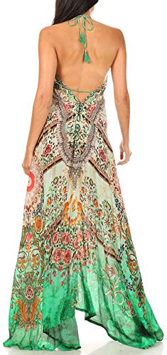 Image of Sakkas Lizi Womens Maxi High-Low Halter Handkerchief Long Dress Beach Party