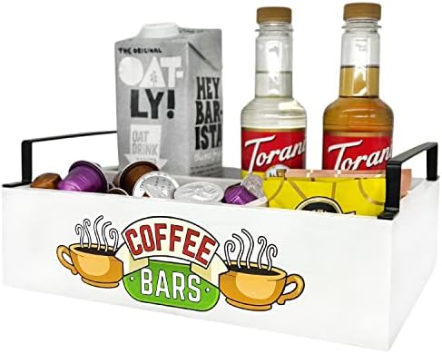FERAHI Coffee Bar Organizer, Coffee Station Organizer, Coffee Pod Organizer Storage with Handle, Wooden K Cup Organizer, Coffee Syrup & Teabag Organizer, Coffee Bar Decor, Coffee Bar Essentials(White)