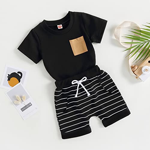 FOMOYUU Toddler Baby Boy Summer Outfit Patchwork Short Sleeve T Shirt Top Casual Shorts Set Infant Newborn Clothes3