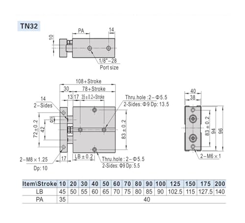 Vérin pneumatique double tige TN double effet avec aimant intégré