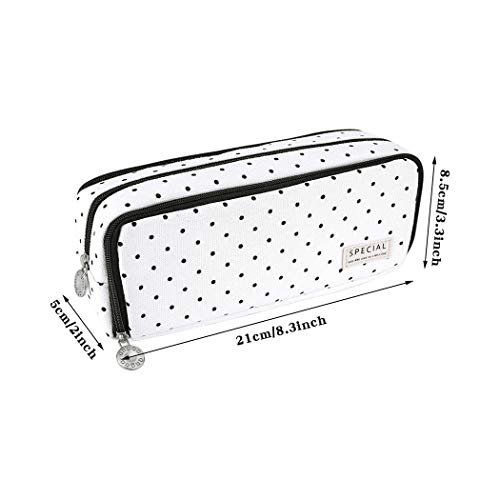 Image of iSuperb Large Pencil Case Big Capacity Pencil Pouch 3 Compartments Pen Bag Canvas Marker Pen Bag for Teen Boys Girls School Students (Black Polka Dot)