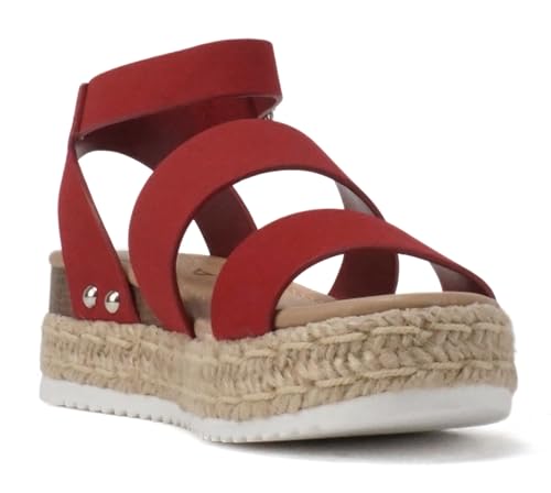 Image of Soda BRYCE-2 Kids /Children /Girls Open Toe Two Bands Espadrille Jute Platform Wedge Casual Fashion Flatform Sandals with Buckle Ankle Strap