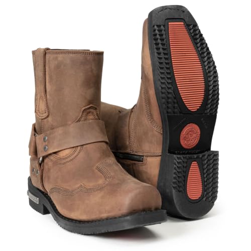 Image of Milwaukee Leather Men's Distressed Gray Leather 11-inch Classic Harness Square Toe Motorcycle Boots MBM9006 | Premium Material, Square Toe, Rider Ready, Durable Everyday Wear
