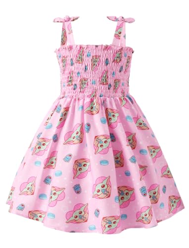Image of Disney Princess Frozen Elsa Minnie Stitch Toddler Girl Dress Bow Tie Straps Smocked Summer Outfit Birthday Party Clothes 2-9Y