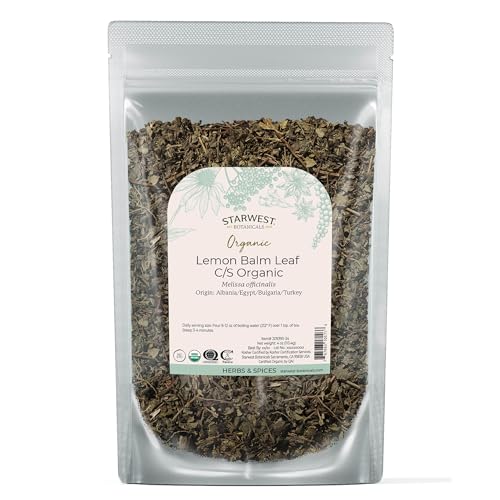 Starwest Botanicals Organic Lemon Balm Leaves - Dried Herb for Tea, Loose Leaf Natural Herb, Cut & Sifted Lemon Balm Leaf, Certified Kosher, Non-GMO - 4 oz Bag