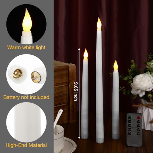 Image of Tuanse Flameless Flicker Taper Candles Bulk with Remote and Timer, Battery Operated LED Warm White Taper Candles Light for Home Wedding Decoration Gifts(108 Pack,White,10 Inch)