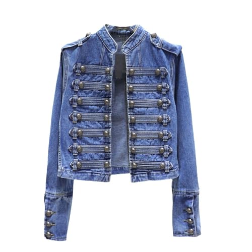 Veste en jean courte femme coupe slim galbante col montant protecteur