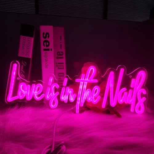 Image of Love is in the Nails Neon Sign for Wall Decor | Dimmable Neon Sign for Home Shop Spa Beauty Nails Cosmetic Salon Wall Decor,Nail Room Decor Acessory,USB Powered