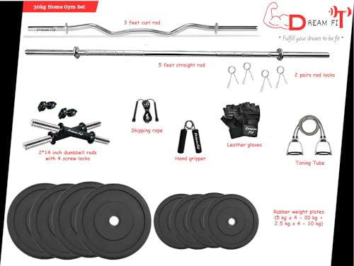 Dream FIt 30Kg Home Gym Set with Rubber Plates, Black - Image 3