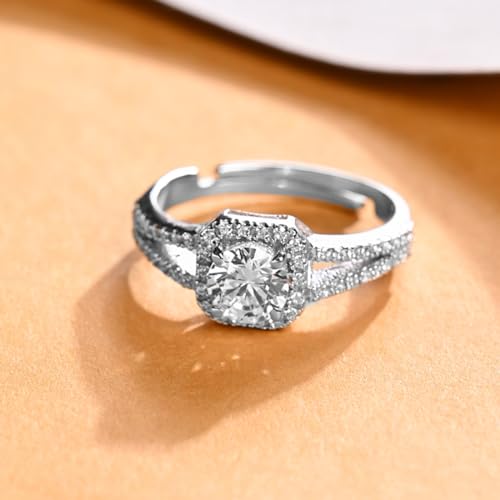 Image of Clara Pure 925 Sterling Silver Cathedral Halo Finger Ring | Swiss Zircon Platinum Plated | Size Adjustable | Gift for Women Girls Wife Girlfriend
