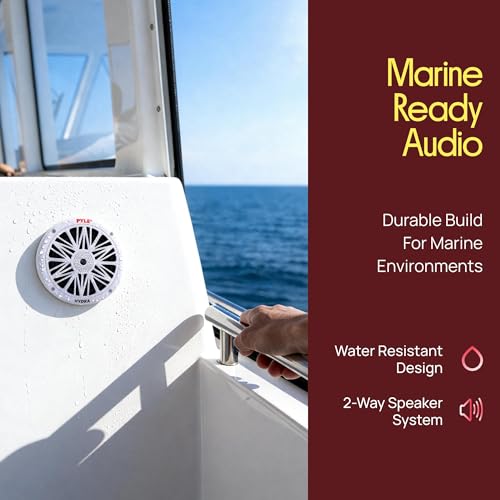 Image of Pyle 6.5 Inch Dual Marine Speakers - 2 Way Waterproof and Weather Resistant Outdoor Audio Stereo Sound System with 200 Watt Power, Poly Carbon Cone and Butyl Rubber Surround - 1 Pair (White)