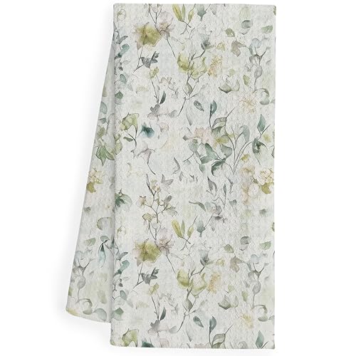 QEJ Vintage Floral Kitchen Dish Towels, Retro Watercolor Cottagecore Nature Flower Botanical Decorative Hand Tea Towels for Bathroom Kitchen, Rustic Bathroom Decor, 16x24 Inch