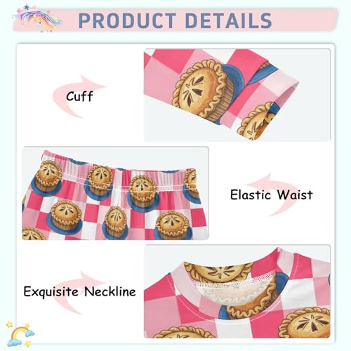 Pajama Sets Long Sleeve Pie Colorful Grid Pattern Soft Comfy Sleepwear 2 Piece PJS 3-8T4