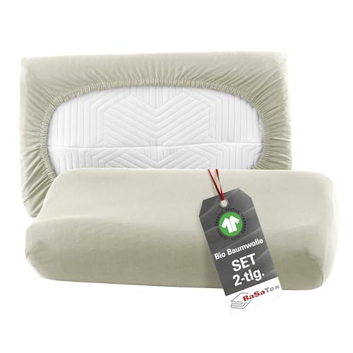 BaSaTex Bio Kissenbezüge Spannbezüge 2er Pack für Nackenkissen und Gesundheitskissen | 97% GOTS-Zertifizierte Baumwolle + 3% Elasthan | 40x60 cm - 45x65 cm | Natur