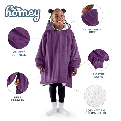 Image of Bare Home Wearable Blanket Hoodie - Soft Plush Sherpa - Warm and Cozy - Oversized Wearable Blanket