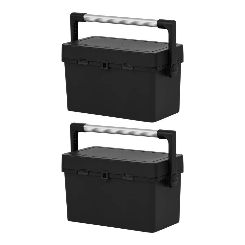 M1SS (Set of 2) - 46cm Heavy Duty Strong Recycled Plastic Tool Box with Lid and Removable Insert Tray Utility Caddy Box with Aluminium Handle Closure Padlock Security 44.00 x 24.00 x 25.50 cm Black
