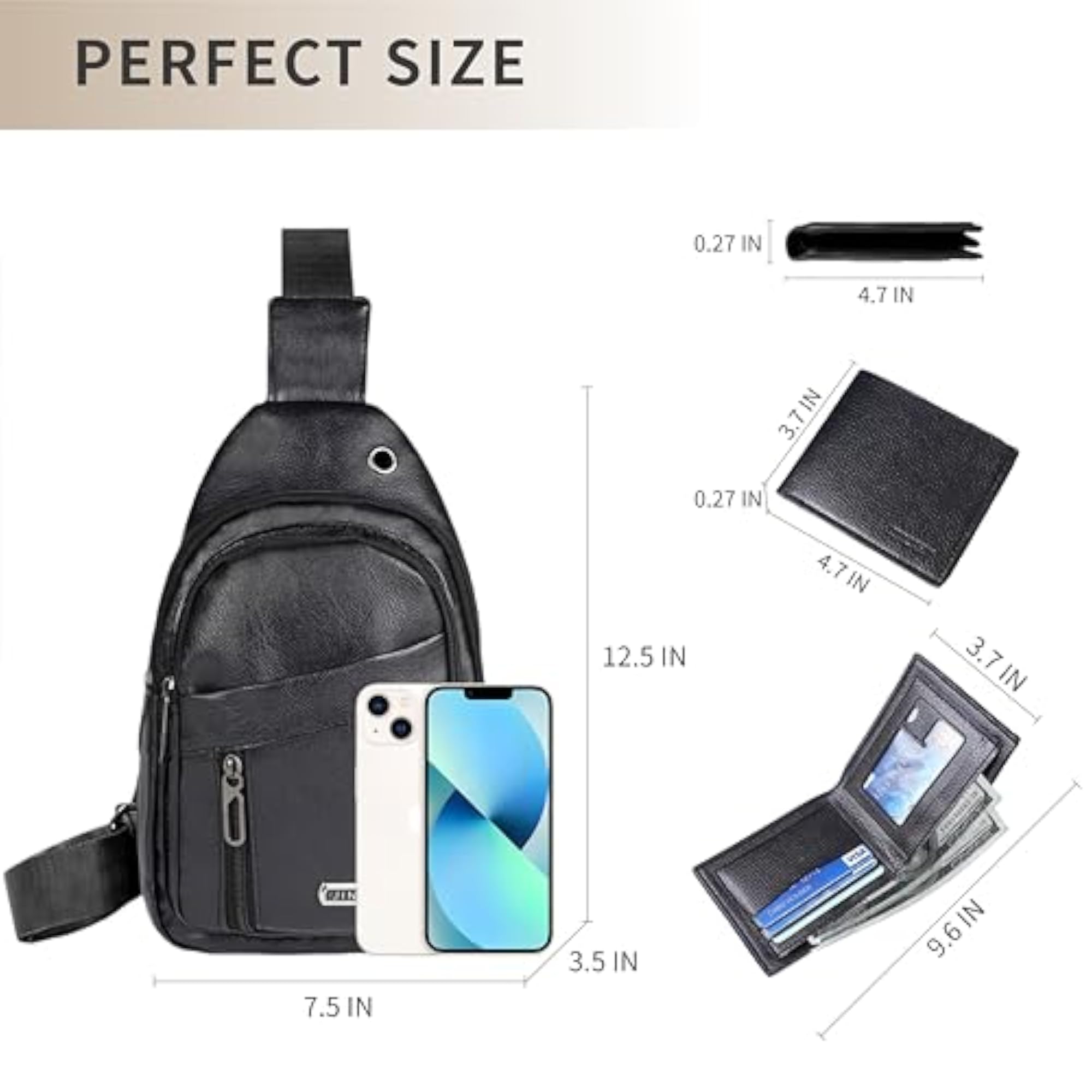 Sling Bag Set, PU Leather Sling Bag, Multi-Zipper Design