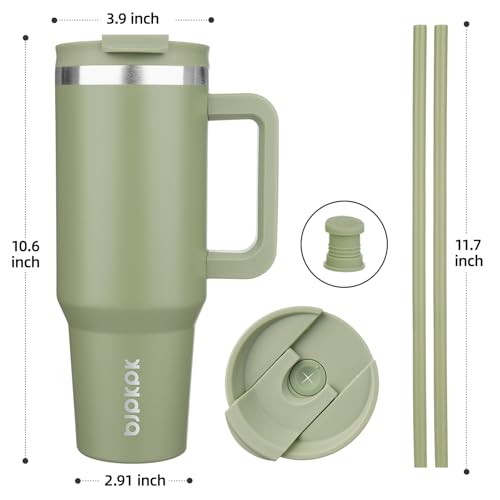 Image of BJPKPK 40 oz Insulated Tumbler With Lid And Straw Stainless Steel Tumblers Cup With Handle For Women And Men,Sage