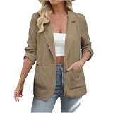 Womens Single Breasted Business Casual Jackets Notch Lapel Open Front Office Outerwear Work Coats with Pockets