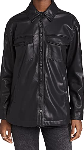[BLANKNYC] Womens Women's Black Vegan Leather Shirt Jacket