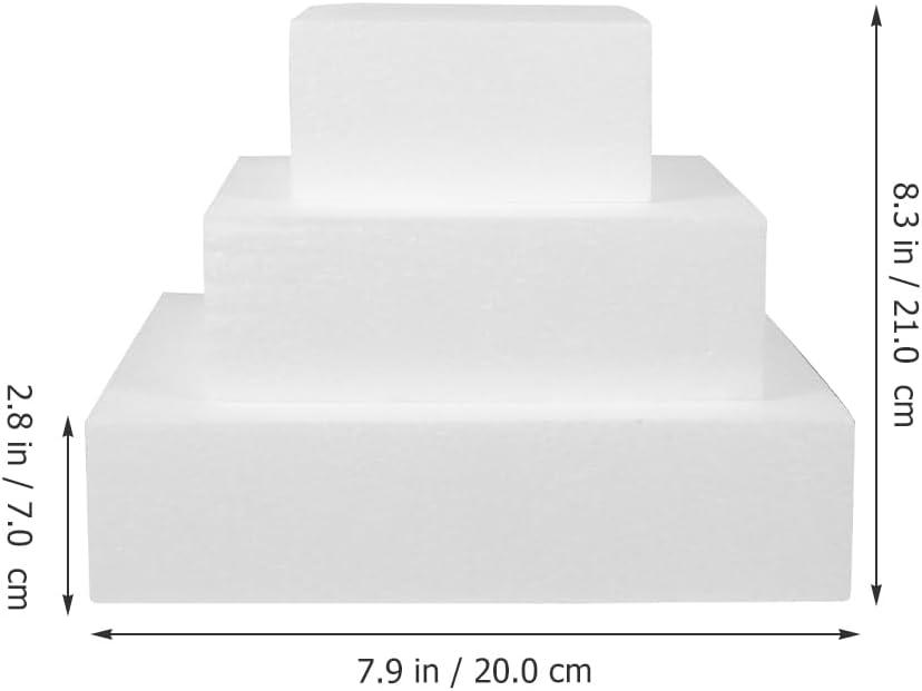 3 Pcs Square Foam Cake Dummies Reusable Cake Model for Baking Practice Wedding Displays Lightweight Rigid Smooth Surface 8.26 X 7.87 X 7.87 in