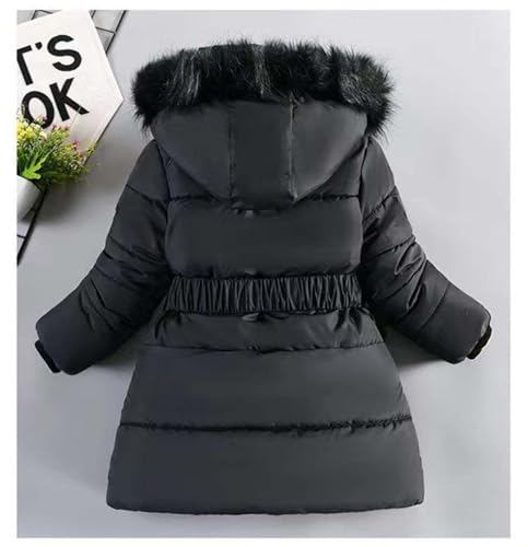 Kid Girls Winter Parka Coat Cute Pearl Fur Collar Dress Coats with Belt Fashion Winter Warm Pockets Snowsuit Jacket4