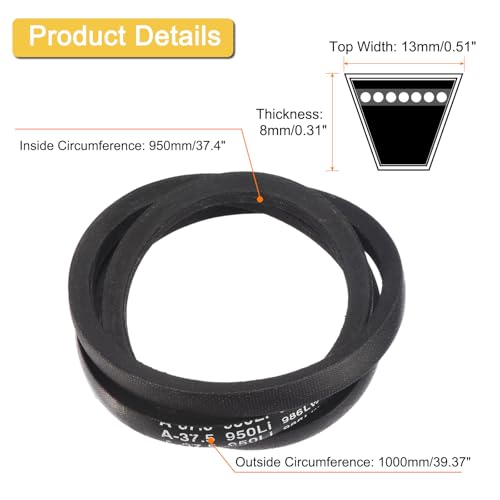 Image of uxcell A37 1 /2 Classic Wrapped V-Belt, 39 inch Outside Circumference, Black, Industrial Rubber V-Belt