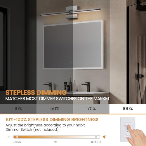 Image of Brushed Nickel Bathroom Vanity Light Fixture - 24 Inch Modern Bathroom Light Fixtures Over Mirror 3500k LED Vanity Light Bar Dimmable Wall Sconce Lighting for Mural, 18W