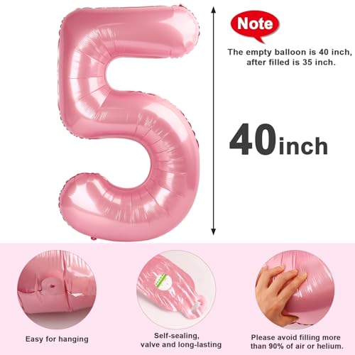 Image of 5 Balloon Numbers Birthday Decorations, 40In Pearl Pink Balloons for Party | Eye-catching Appearance, Perfect Decorative Centerpieces, Convenient Self-sealing Structure, Widely for Various Occasions