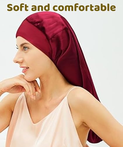 Image of 2-Pack Silk Bonnet for Sleeping, Satin Hair Cap for Sleeping, Bonnet for Curly Hair, Hair Bonnet for Women, Hair Cap for Sleeping, Satin Hair Bonnet for Night Hair Protection